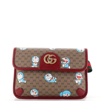 Gucci Doraemon Web Flap Belt Bag Printed Mini GG Coated Canvas