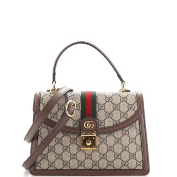 Gucci Ophidia Flap Top Handle Bag GG Coated Canvas Small