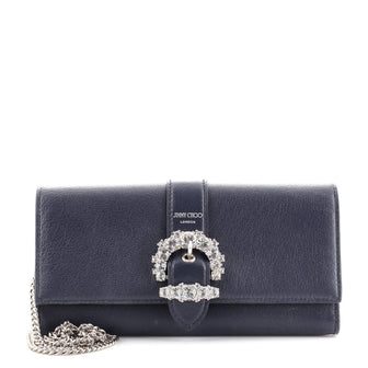 Jimmy Choo Cheri Continental Wallet on Chain Leather with Crystal Buckle