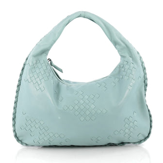 Bottega Veneta Hobo Leather with Intrecciato Detail Medium Blue