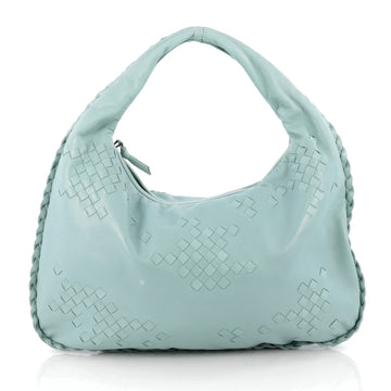Bottega Veneta Hobo Leather with Intrecciato Detail Medium Blue