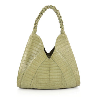 Nancy Gonzalez Braided Handle Hobo Crocodile Small Green