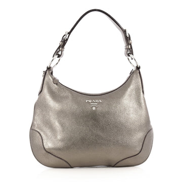 Prada Zip Top Hobo Vitello Daino Medium Gold