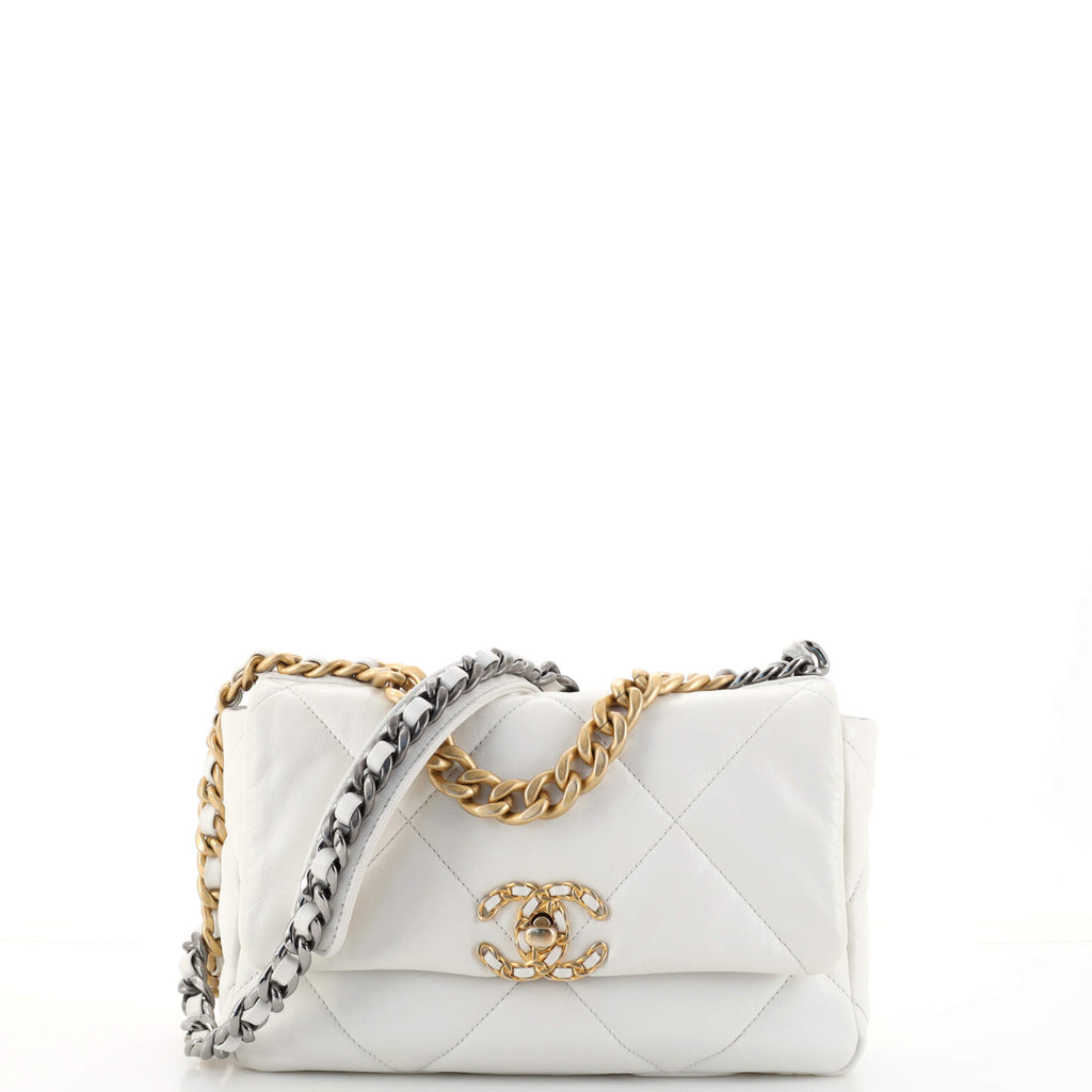 Chanel 19 Flap Bag Quilted Lambskin Medium White 1858391