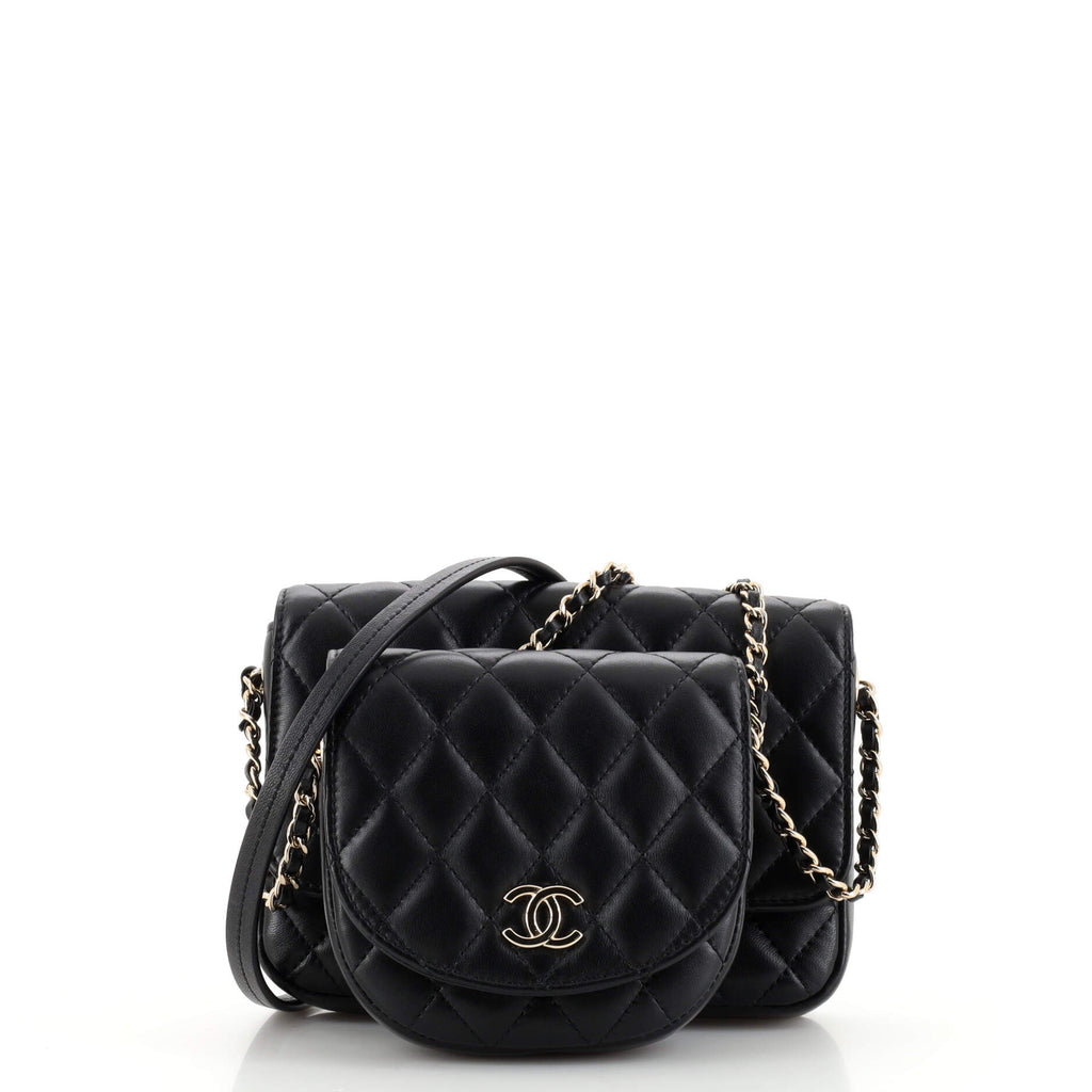 Chanel Side Packs Crossbody Bag Quilted Lambskin Small Black 1858542