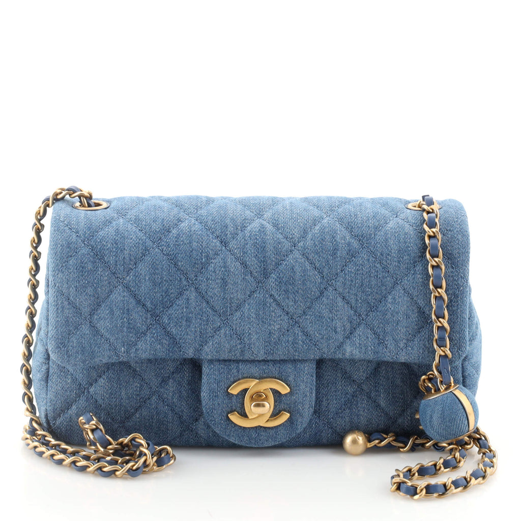 CHANEL Denim Quilted Mini Pearl Crush Flap Blue 1304453