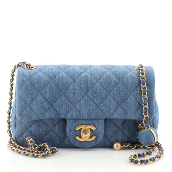 Chanel Pearl Crush Flap Bag Quilted Denim Mini