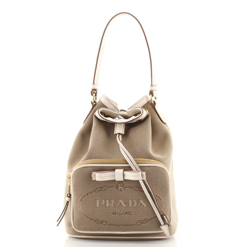 Prada Logo Drawstring Bucket Bag Canvas