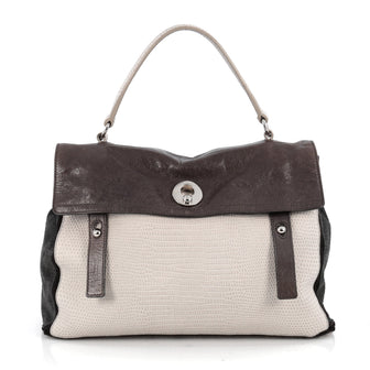 Saint Laurent Tricolor Muse Two Handbag Lizard Embossed Suede and Leather Large Gray