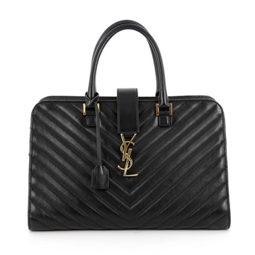 Saint Laurent Monogram Cabas Matelasse Chevron Leather Medium Black
