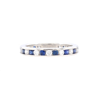 Full Eternity Wedding Band Ring Platinum with Diamonds and Blue Sapphires 3mm