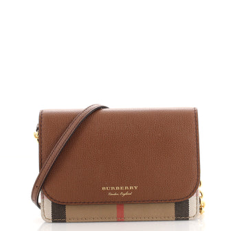Burberry Hampshire Wallet on Chain Leather and House Check Canvas