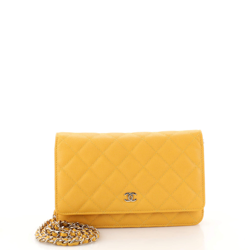 CHANEL Caviar Quilted Double Flap Wallet Yellow 1269856