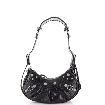 Balenciaga Le Cagole Giant Studs Shoulder Bag Crocodile Embossed Leather with Crystals XS