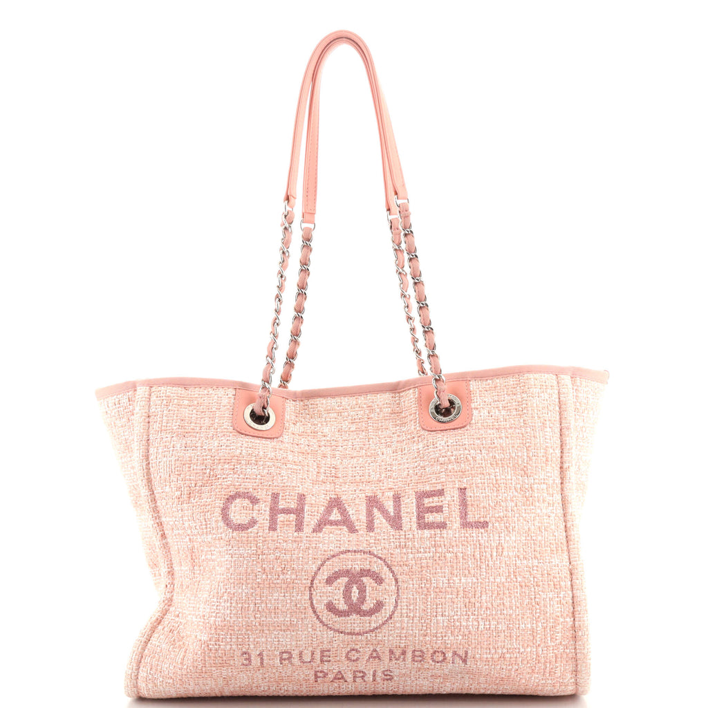 Chanel Deauville Tote Raffia with Glitter Detail Medium Pink 1846401