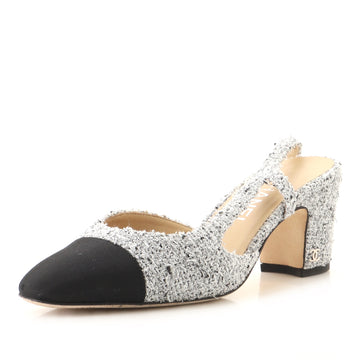 Chanel Women's Cap Toe CC Slingback Pumps Tweed