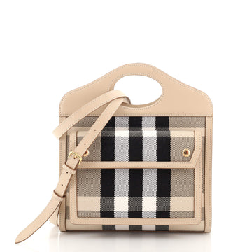 Burberry Pocket Tote Check Canvas with Leather Mini