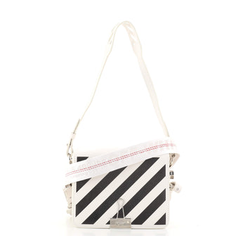 Off White Binder Clip Flap Bag Striped Leather Small