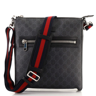 Gucci Web Strap Front Zip Messenger Bag GG Coated Canvas Medium