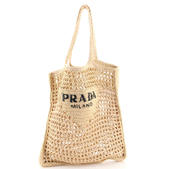 Prada Triangle Logo Open Tote Raffia