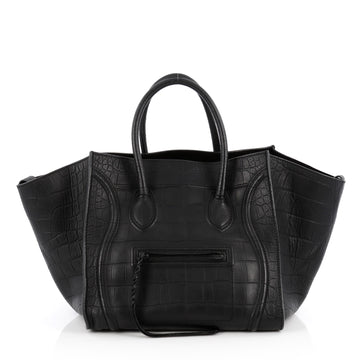 Celine Phantom Handbag Crocodile Embossed Leather Medium Black