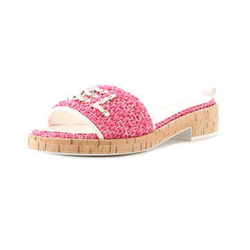 Chanel Women's Chain CHA-NEL Mule Sandals Tweed and Cork