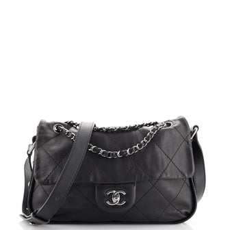 Chanel CC Curved Flap Messenger Bag Quilted Lambskin Medium