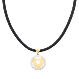 Bvlgari Tondo Heart Pendant Necklace Stainless Steel with 18K Yellow Gold and Cord