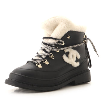 Chanel Women's CC Lace-Up Winter Boots Leather and Shearling