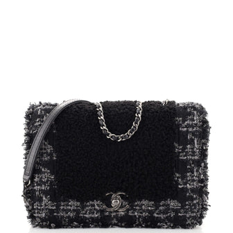 Chanel CC Chain Flap Bag Shearling with Tweed Small
