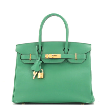 Hermes Birkin Handbag Green Epsom with Gold Hardware 30