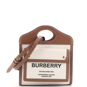 Burberry Logo Pocket Tote Canvas with Leather Mini