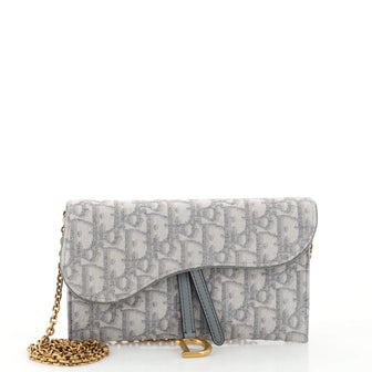 Christian Dior Saddle Chain Wallet Oblique Canvas