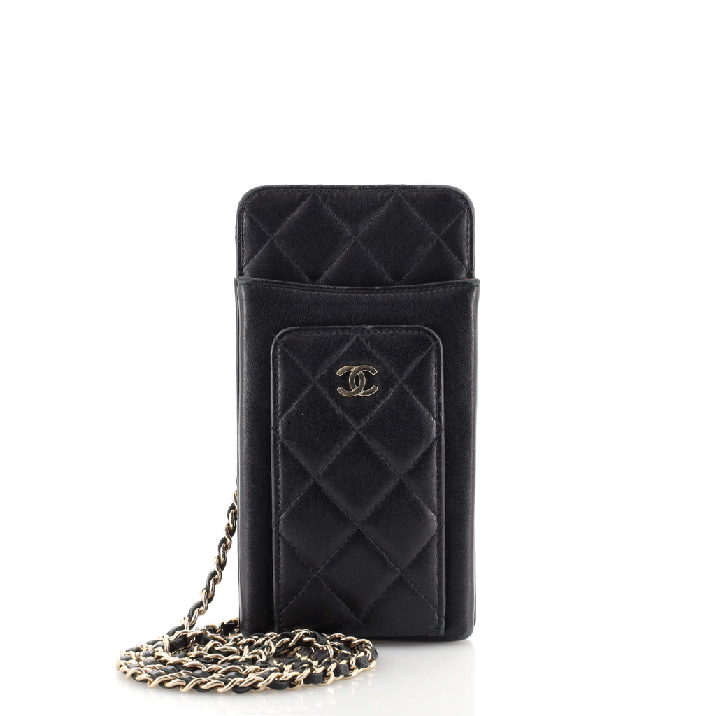 Chanel Phone Holder Crossbody Bag Quilted Lambskin Black 1863481