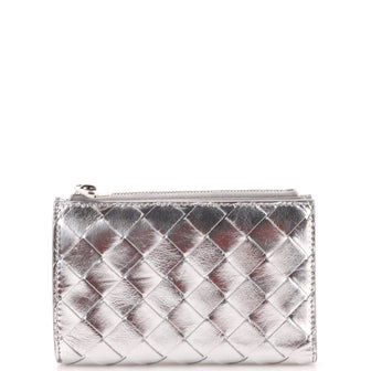 Bottega Veneta Bifold Zipped Wallet Intrecciato Metallic Nappa Compact