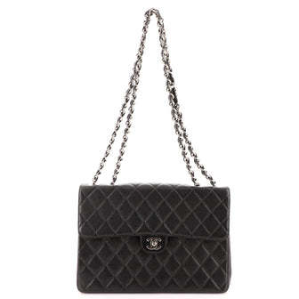 Chanel Vintage Square Classic Single Flap Bag Quilted Caviar Jumbo