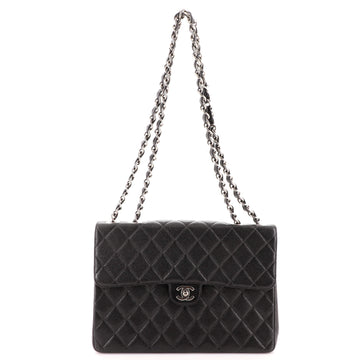 Chanel Vintage Square Classic Single Flap Bag Quilted Caviar Jumbo