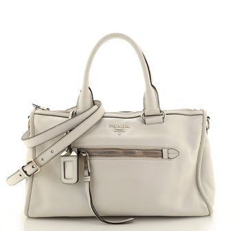 Prada Front Zip Convertible Satchel Vitello Phenix Medium