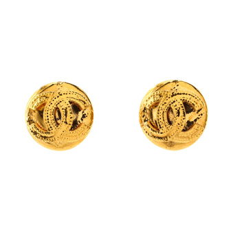 Chanel Vintage CC Logo Round Clip on Earrings Textured Metal