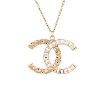 Chanel CC Quilted Baguette Pendant Necklace Metal with Crystals