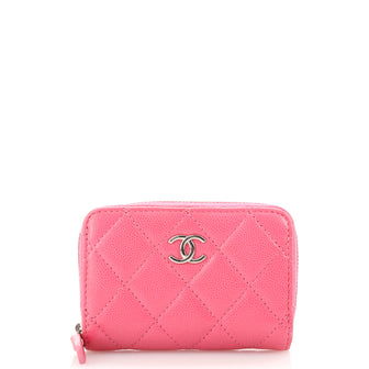 Chanel Classic Zip Around Card Holder Coin Purse Quilted Caviar Small Pink  186399195