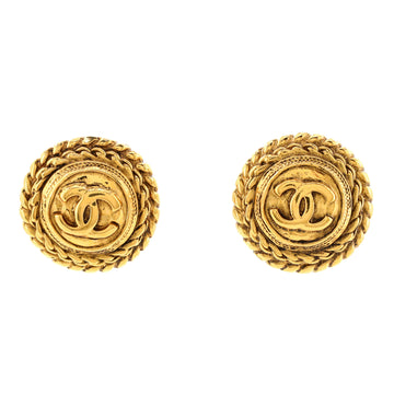 Chanel Vintage Round Chain Quilted Clip-On Earrings Metal