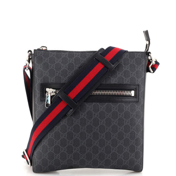 Gucci Web Strap Front Zip Messenger Bag GG Coated Canvas Medium