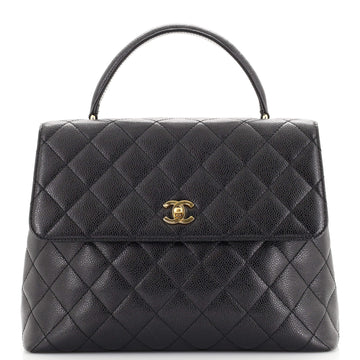 Chanel Vintage Classic Top Handle Flap Bag Quilted Caviar Jumbo