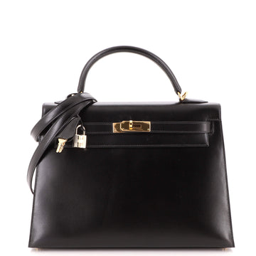 Hermes Kelly Handbag Black Box Calf with Gold Hardware 32