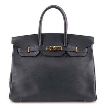 Hermes Birkin Handbag Blue Courchevel with Gold Hardware 35