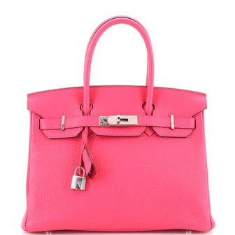 Hermes Birkin Handbag Pink Clemence with Palladium Hardware 30