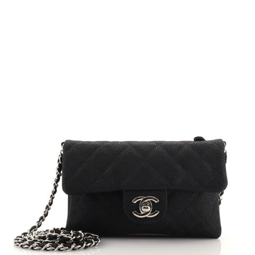 Chanel CC Chain Zip Flap Bag Quilted Matte Caviar Mini