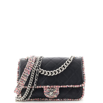 Chanel Elegant Trim Single Flap Bag Quilted Lambskin with Tweed