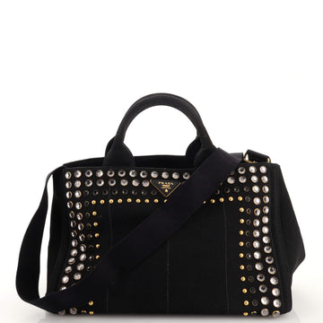 Prada Canapa Convertible Tote Rhinestone Embellished Canvas Medium